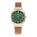 Montre quartz femme or rose avec cadran vert émeraude et index en diamants - Or Rose Cadran Vert