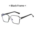 Classic black oversized square frame glasses with cutout design and anti-blue light lens - Black