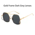 Chique cat-eye zonnebril met goudkleurig metalen montuur en donkergrijze glazen - Gouden Frame Zwart Grijs