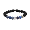 Black matte beads and blue stone beads couple bracelet with Gemini zodiac charm - Gemini