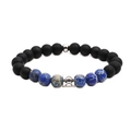 Couples beaded bracelet with matte black onyx, blue imperial stone and Taurus zodiac charm - Taurus