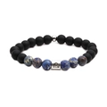 8mm matte black and blue marble beads bracelet with Libra zodiac sign silver charm - Libra
