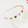 Baroque gold headband with colorful rhinestones and white pearls on white background - Style 13-Gold
