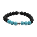 Couples beaded bracelet featuring turquoise, matte black stone and silver Virgo zodiac charm - Virgo
