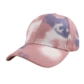 Detailed close-up of pink and purple tie-dye cotton baseball cap with curved brim and stitching - 56-60cm Adjustable / Dusky Pink