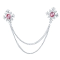 Silver collar chain with pink rhinestone cross brooches and dual hanging tassels - Silver Base Pink Rhinestone