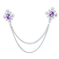 Silver double chain brooch with purple oval gemstone and sparkling rhinestone tassels - Silver Base + Purple Rhinestone