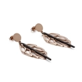 Elegant rose gold hollow leaf drop earrings with sleek black stick accent details - Rose Gold & Black