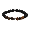 Black matte and tiger eye 8mm beaded bracelet with Sagittarius zodiac silver charm - Sagittarius