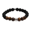Pisces 8mm tiger eye and matte black beaded bracelet with silver zodiac charm for men and women - Pisces
