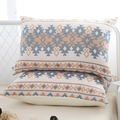 Pair of bohemian cotton gauze pillowcases with blue and brown geometric patterns - Sicily (Pair)