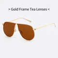 Classic gold frame aviator sunglasses with brown gradient one-piece lenses for women - Gold Frame Tea Lens