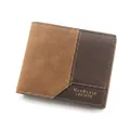 Short bifold brown men's wallet with gold lettering and contrast stitching detail - D3301-5 Light Brown
