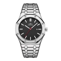 Silver stainless steel quartz watch for men with black grid dial and date display - Silver Band Black Dial Men