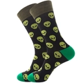 Men's crew socks featuring black fabric with green alien head patterns and accents - Alien