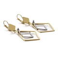 Fashionable geometric rhombus earrings in gold and silver finish with brushed metal texture - Double Layer Rhombus Style / Gold Steel (KE86823-KFC)