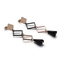 Fashionable long geometric earrings with gold square studs and black tiered pendants - Rose Gold & Black