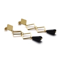 Elegant gold drop earrings with geometric rhombus shapes and black teardrop crystals - Gold
