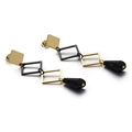 Long geometric earrings with gold studs and black drop pendants in stainless steel - Gold Black