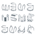 12-teiliges minimalistisches silbernes Edelstahl Ohrmanschetten Set mit Zirkonia-Akzenten - Silber Vielfalt Stil (12 Vielfalt Silber)
