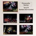 Fireworks series city night scenery scratch painting postcards set of four with bamboo stylus - Fireworks Series