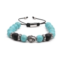 Bracciale da uomo regolabile con perline di marmo blu, perle nere e testa di Buddha d'argento - Acciaio Turchese Blu