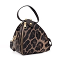 Mini pyramid handbag with leopard print pattern and dark brown leather trim strap - Yellowish Brown Leopard
