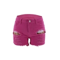 Dettaglio ravvicinato di pantaloncini in denim rosa con strappi e bordi sfrangiati - S / Rosa Acceso