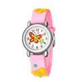 Close-up of pink silicone watch strap with yellow 3D butterfly and star details - Pink