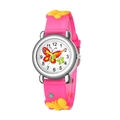 Macro detail of children's pink quartz watch featuring 3D butterfly silicone strap icons - Rose Red