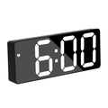 Modern black mirror LED digital alarm clock with clear 6:00 display on white background - Rectangular Black Face White Light