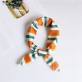 Striped neck scarf in vibrant orange and teal silk-like fabric with elegant knot styling - Triple Stripe Orange / One Size