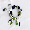 Silk satin small square scarf with abstract green leaves pattern in cream finish - Ginkgo Leaf Green / One Size