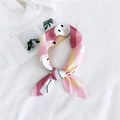 Pink and yellow geometric print silk-like small square neck scarf for women - Plaid Face Pink / One Size