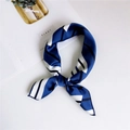 Elegant blue and white striped silk scarf tied in a stylish knot on a white background - Segmented Stripe Navy Blue / One Size