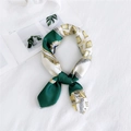 French vintage style silk neck scarf featuring emerald green chain prints for women - Square Chain Green / One Size