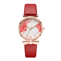 Tadi women's quartz watch with red leather strap and leaf pattern dial in rose gold case - Red