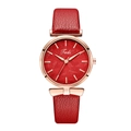 Fashion women's quartz watch with red leather strap and leaf pattern dial in rose gold case - Red