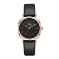 Elegant minimalist ultra-thin women watch with black leather strap and rose gold rectangular case - Black