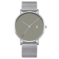 Minimalist men's mesh watch with grey sunburst dial and date display in silver steel - Grey Dial Silver Band