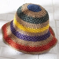 Cappello da sole all'uncinetto fatto a mano con motivi a strisce colorate per l'estate - Regolabile / Cachi