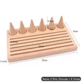 Beech wood jewelry display tray with six ring cones and earring slots 25x15cm - 6 Cones + 6 Row Slots