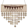 Detail of wooden birthday tracker with heart and round tags for home party wall decor - Happy Birthday to our Family and Friends (JM01064)