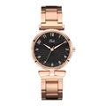 Women's rose gold steel watch with black dial and minimalist Arabic numerals - Black