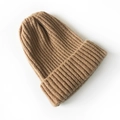Minimalist kids knitted beanie hat in soft oatmeal beige color for autumn winter - Khaki