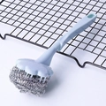Light blue long-handle stainless steel wire ball scrubber for efficient dish cleaning - Nordic Blue