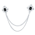 Gothic silver collar pin with black gemstones, rhinestone crosses, and tassels - Silver Base Black Rhinestone