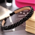 Elegant headband with four rows of sparkling black crystal beads in a chic Korean style - Black