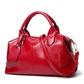 Elegant red litchi texture PU leather Boston handbag with gold hardware and shoulder strap - Red