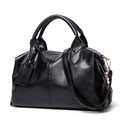 Classic black lychee pattern Boston handbag with gold hardware and shoulder strap - Black